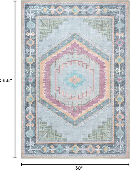 Fame Living Washable Area Rug. Modern Farmhouse. Vintage. Turkish. Bohemian. Distressed. Oriental. Traditional. Rugs for Living Room. Dining. Bedroom. Office. Entryway. Foyer. (856GP, 2'5" x 4'9")