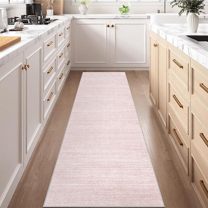 Art&Tuft Non-Slip Runner Rug - 2x12 Runner Rug Washable Low-Pile Rugs Runners, Soft Distressed Carpet Runner for Bedroom Bathroom Kitchen Laundry Living Room, Lightpink