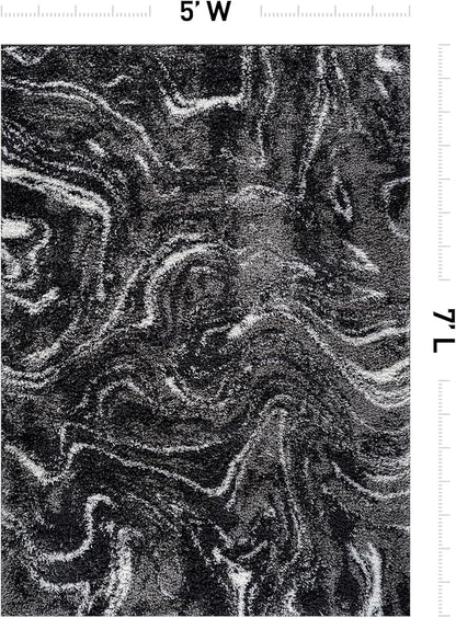 Rugshop Abstract Marble Shag Area Rug Anthracite Dark Gray 5' x 7' Great for Bedrooms, Living Rooms, or Under Coffee Tables