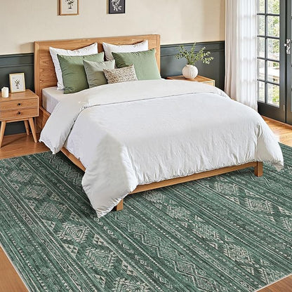 Nakagishi Area Rugs 9x12 Living Room: Washable Boho Large Neutral Modern Soft Farmhouse Green Rug Stain Resistant Indoor Floor Non-Slip Carpet for Women Home Enthusiasts Aged 25-45 - Bedroom Room
