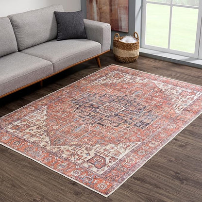 Bloom Rugs Washable 8' x 10' Rug - Red/Orange/Beige Traditional Area Rug for Living Room, Bedroom, Dining Room, and Kitchen - Exact Size: 8' x 10'