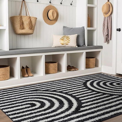 Rugshop Abstract Arch Shag Area Rug Anthracite Dark Gray 4' x 6' Ideal for Small Living Rooms, Offices, or Beside The Bed