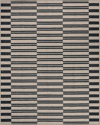 Lahome Striped Easy Jute Carpet, 8x10 Living Room Rugs Indoor Outdoor Patio Dining Room Rug, Farmhouse Non Slip Non Shedding Non Shedding Black Carpet for Deck Backyard Mudroom