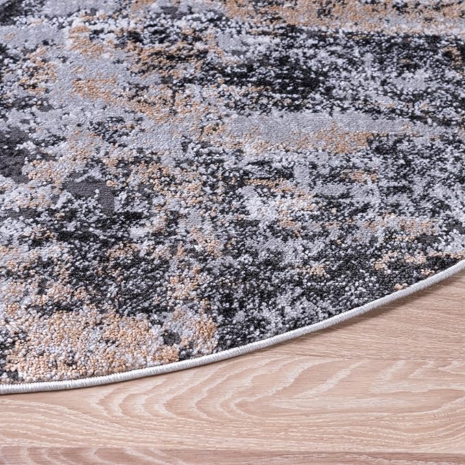 Rugs.com Leipzig Collection Rug – 5 Ft Round Beige Low-Pile Rug Perfect for Kitchens, Dining Rooms