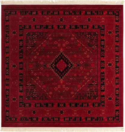 Unique Loom Tekke Collection Area Rug - Sheibani (7' 10" Square, Red/ Black)
