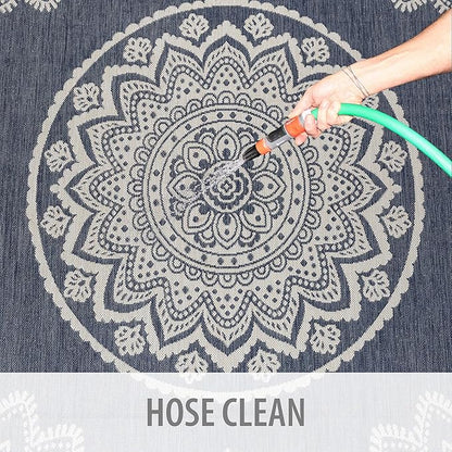 CAMILSON Outdoor Rug 6x9 Modern Area Rugs for Indoor and Outdoor Patios and Porches - Waterproof, Washable, Non-Shedding, Easy-to-Clean Outside Carpet (6 x 9, Medallion - Blue/White)