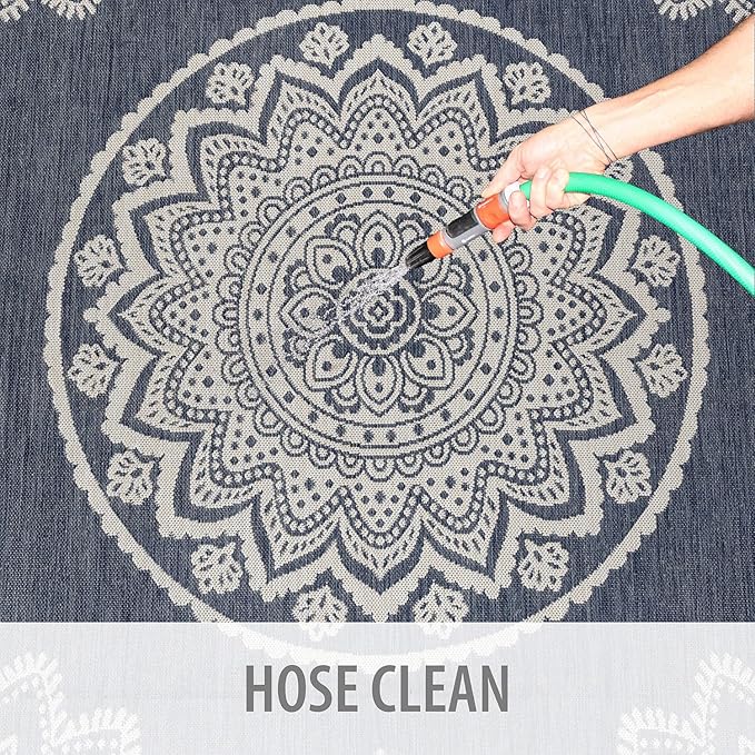 CAMILSON Outdoor Rug 8x10 Modern Area Rugs for Indoor and Outdoor Patios and Porches - Waterproof, Washable, Non-Shedding, Easy-to-Clean Outside Carpet (8 x 10, Medallion - Blue/White)