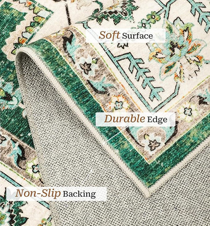 zesthome 8x10 Area Rugs,Stain Resistant Washable Rug,Ultra-Thin Rugs for Living Room,Bedroom,Non-Slip Backing Home Decor Large Area Rug (Green,8'x10')
