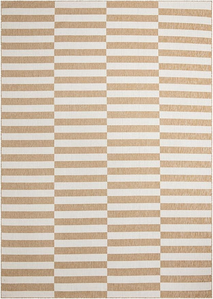 Unique Loom Outdoor Striped Collection Area Rug - Striped (10' x 14' 1" Rectangle Taupe/Ivory)