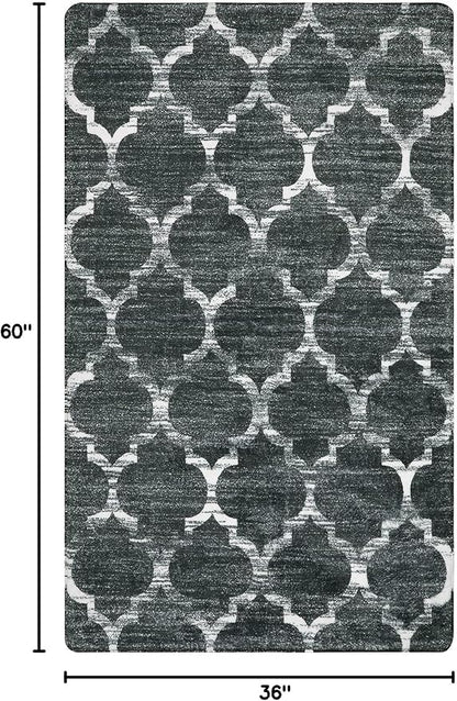 Lahome Moroccan Washable Rugs 3x5 Entryway Rug- Small Rugs for Bedroom Throw Non-Slip Low-Plie Kitchen Rug Soft Grey Distressed Capet for Office Bathroom Living Room Dining Room