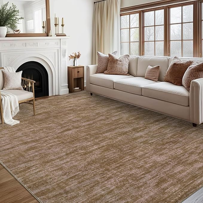 RUGSREAL 5x7 Living Room Area Rug Modern Solid Color Rug with Rubber Backing Large Bedroom Throw Carpet Indoor Washable Stain Resistant Dining Room Rug Contemporary Area Rug for Home Office, Taupe