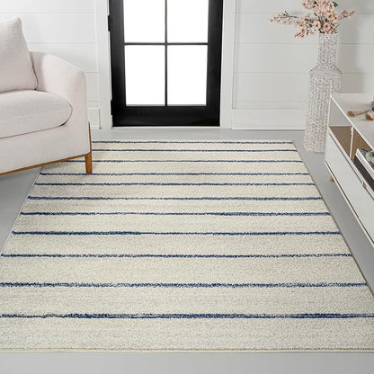 JONATHAN Y Williamsburg Minimalist Stripe Cream/Navy Indoor Area Rug, 5x8, Contemporary, Modern, Easy-Cleaning for Living Room, Bedroom, Kitchen, Pet Friendly, Non-Shedding (MOH201E-5)