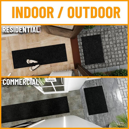 Ottomanson 2' x 40' Hallway Runner with Scraper Pile Extra Durable Non-Slip Rug Mat for Indoor & Outdoor Use - Ideal for Kitchen, Entryway, Patio & Garage - High-Traffic Carpet, Black