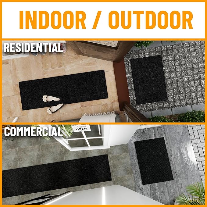 Ottomanson 3'11" x 29' Hallway Runner with Scraper Pile - Extra Durable Non-Slip Rug Mat for Indoor & Outdoor Use - Ideal for Kitchen, Entryway & Garage - High-Traffic Carpet, Black