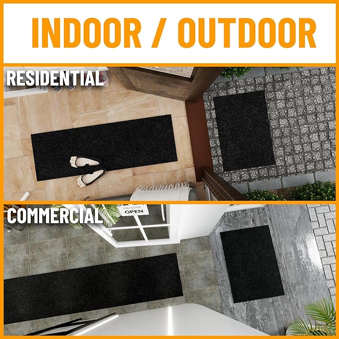 Ottomanson 2'7" x 6' Hallway Runner with Scraper Pile - Extra Durable Non-Slip Rug Mat for Indoor & Outdoor Use - Ideal for Kitchen, Entryway & Garage - High-Traffic Carpet, Black