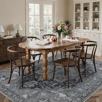 8x10 Area Rugs for Living Room, Machine Washable Non Slip Vintage Rugs, Low Pile Lightweigt Print Indoor Rug for Bedroom, Dining Room, Home Office, Dark Gray
