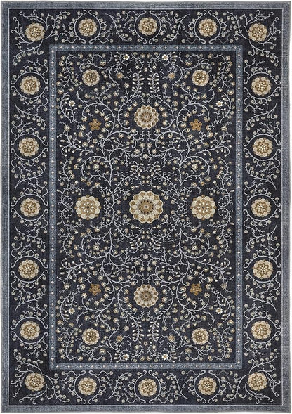 GarveeHome Boho 8x10 Area Rugs for Living Room, Floral Vintage Rugs for Bedroom with Soft Low Pile, Non Slip Stain Resistant Washable Rug 8x10 for Dining Room Blue Large Carpet for Office Playroom