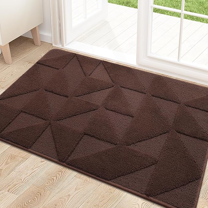 OLANLY Door Mats Indoor, Non-Slip, Absorbent, Dirt Resist, Entrance Washable Mat, Low-Profile Inside Entry Doormat for Entryway (36x24 inches, Dark Brown)