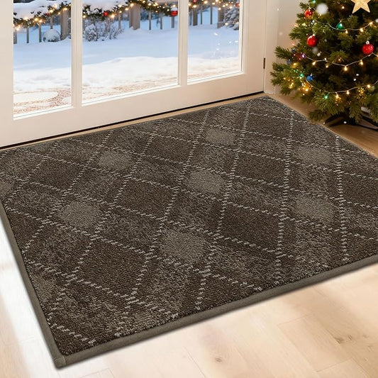 COSY HOMEER Plaid Door Mat 24" x 36",Dirt Trapper Entryway Rugs,Non-Slip Washable Farmhouse Doormat,Low Profile Welcome Mats for Paws Brown
