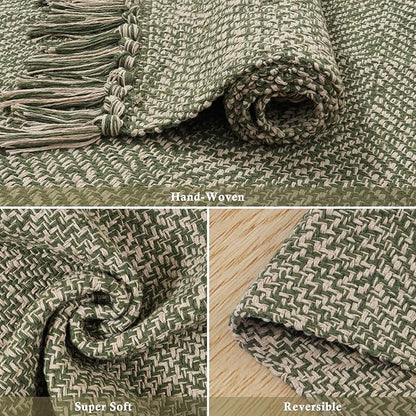 Collive Long Hallway Runner Rug 2.6' x 7', Washable Rugs Indoor Entryway Runner Rug, Modern Natural/Green Kitchen Runner Rugs Cotton Braided Low-Profile Bedroom Carpet for Laundry Room Bathroom
