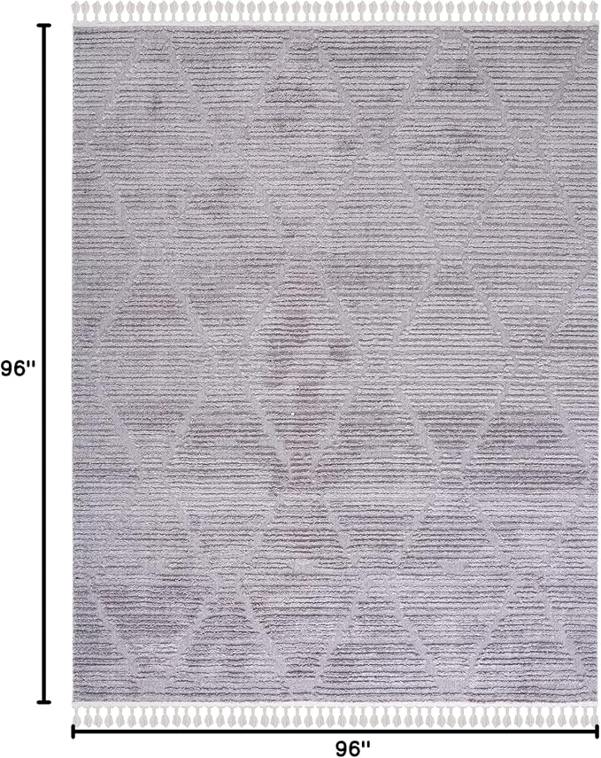 SAFAVIEH Marrakech Collection Area Rug - 8' Square, Grey, Moroccan Boho Tribal Tassel Design, Ideal for High Traffic Areas in Living Room, Bedroom, Dining (MRK517F-8SQ)