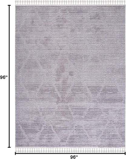SAFAVIEH Marrakech Collection Area Rug - 8' Square, Grey, Moroccan Boho Tribal Tassel Design, Ideal for High Traffic Areas in Living Room, Bedroom, Dining (MRK517F-8SQ)