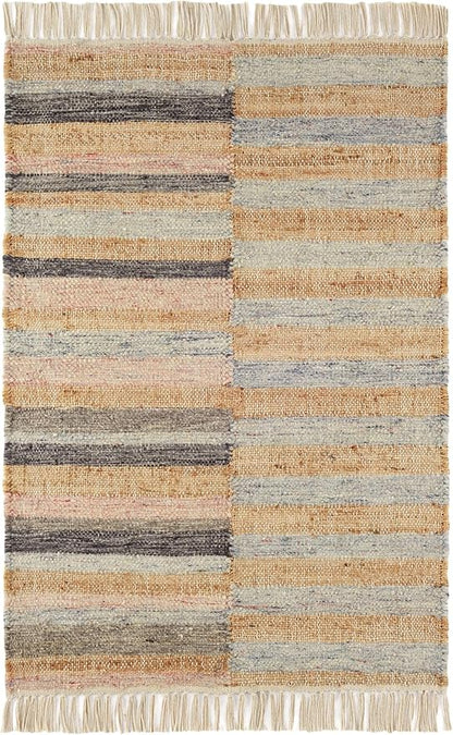 Dash and Albert Ravel Wool Area Rug - 3' x 5' Blue Stripe Handwoven Accent Rug - Durable, Eco-Friendly, High Traffic Area Hallway, Living Room, Stairs