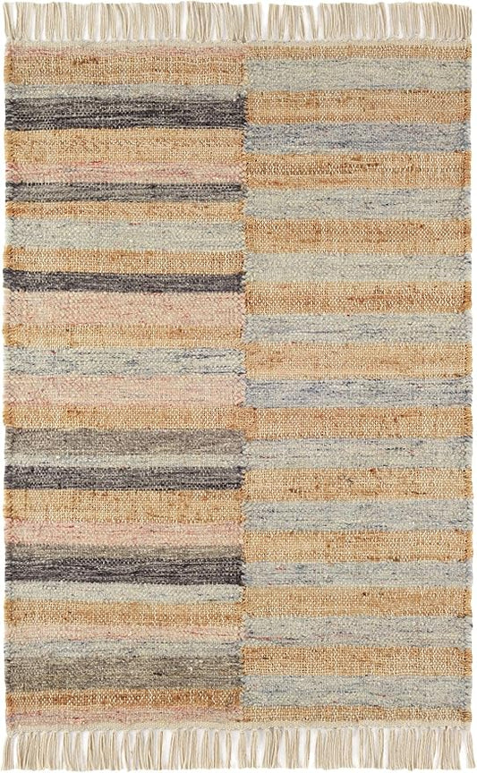 Dash and Albert Ravel Wool Area Rug - 3' x 5' Blue Stripe Handwoven Accent Rug - Durable, Eco-Friendly, High Traffic Area Hallway, Living Room, Stairs