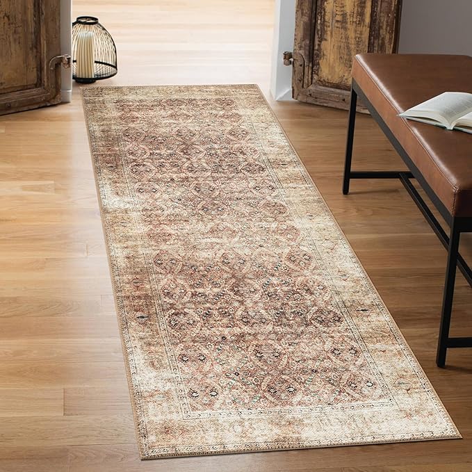 Keen Home Design 2x10 Rug - Machine Washable Runner Rug with Non-Slip Backing, Ideal for Hallway, Entryway, Kitchen, Laundry Room - Vintage, Easy Clean, Durable, Low Pile - (2'6" x 10')