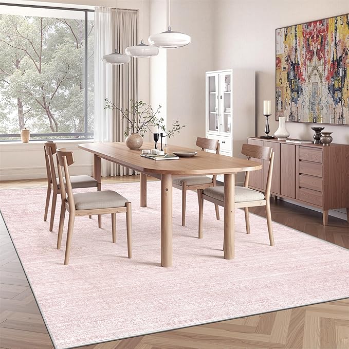 Art&Tuft Washable Rugs 5x7, Low Pile Area Rugs for Living Room - Non Slip and Stain Resistant Soft Thin 5x7 Rug for Bedroom, Dining Room, Kitchen, Office, Lightpink