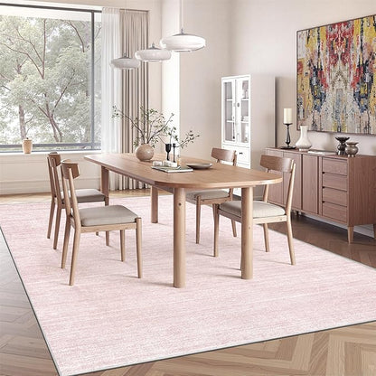 Art&Tuft Washable Rugs 5x7, Low Pile Area Rugs for Living Room - Non Slip and Stain Resistant Soft Thin 5x7 Rug for Bedroom, Dining Room, Kitchen, Office, Lightpink