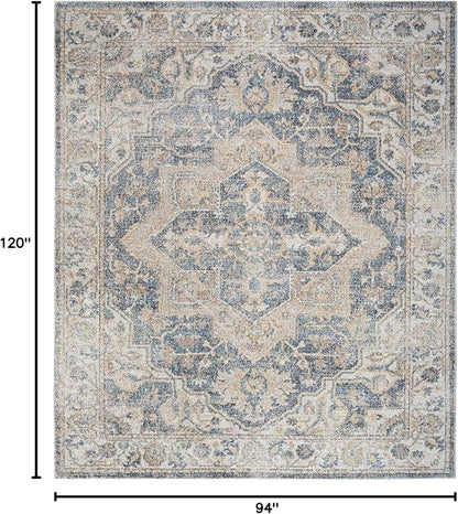 Nourison Home Astra Machine Washable Traditional Grey/Blue 7'10" x 10' Area Rug, Easy Clean, Non Shedding, Bed Room, Living Room, Dining Room, Kitchen (8x10)