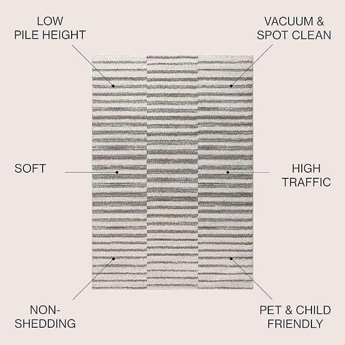 JONATHAN Y Lyla Offset Stripe Gray/Cream Indoor Area Rug, 4x6, Contemporary, Modern, Easy-Cleaning for Living Room, Bedroom, Kitchen, Pet Friendly, Non-Shedding (MOH204A-4)