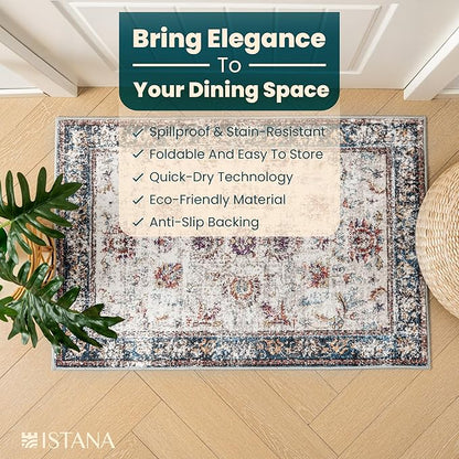 Istana Area Rug 2x4 - Multi Colors 2x4 Washable Rug Non Slip - Pet Friendly Living Room Rug - Non Shedding Washable Rugs for Bedroom - Foldable Bathroom Rugs