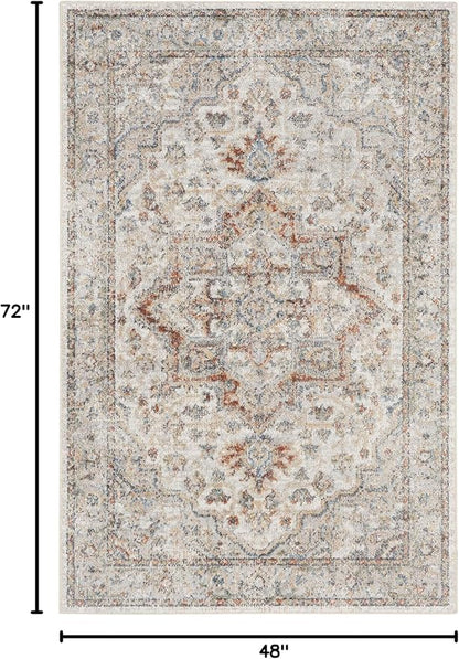 Nourison Home Astra Machine Washable Traditional Grey/Multi 4' x 6' Area Rug, Easy Cleaning, Non Shedding, Bed Room, Living Room, Dining Room, Kitchen (4x6)