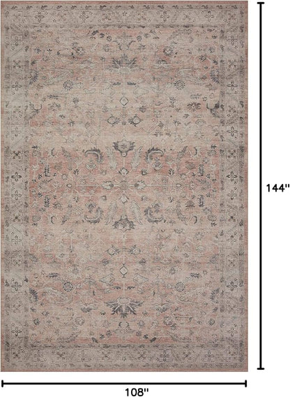 Loloi Hathaway Collection HTH-06 Blush/Multi 9'-0" x 12'-0", .25" Thick Area Rug, Soft, Durable, Printed, Modern, Low Pile, Non-Shedding, Easy Clean, Living Room Rug