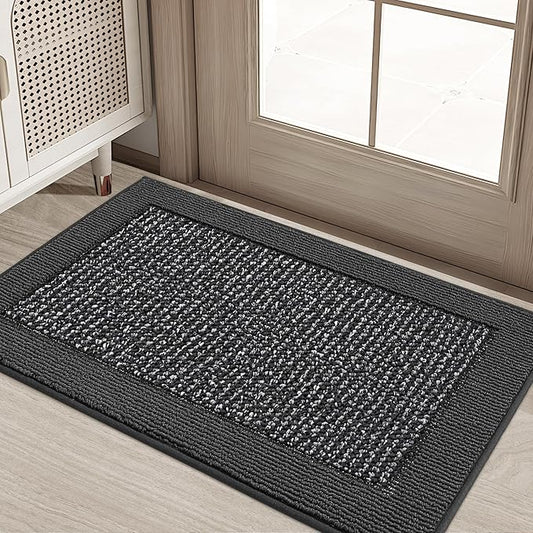 BEQHAUSE Indoor Door Mat 20" x 32", Dirt Trapper Door Mats Non-Slip Entryway Rugs Washable, Resist Dirt Absorbent Welcome Mat, Low Profile Floor Mats for Front Back Door and Entryway, Charcoal