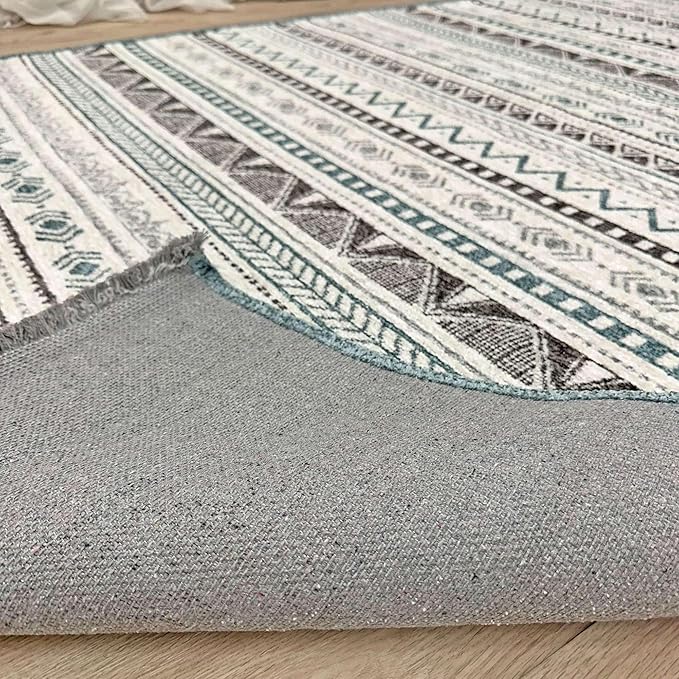 Alfa Rich 4x6 Blue Gray White Washable Area Rugs for Living Room Bedroom Kitchen Cotton Decor Rug