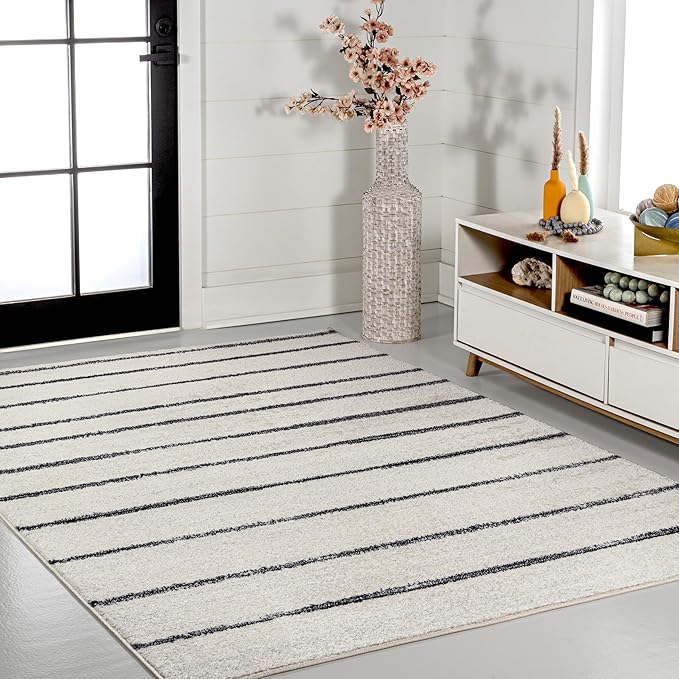 JONATHAN Y Williamsburg Minimalist Stripe Cream/Black Indoor Area Rug, 4x6, Contemporary, Modern, Easy-Cleaning for Living Room, Bedroom, Kitchen, Pet Friendly, Non-Shedding (MOH201D-4)