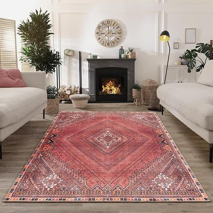 Bloom Rugs Washable Non-Slip 10x14 Rug - Red/Multicolor Traditional Bordered Area Rug for Living Room, Bedroom, Dining Room, and Kitchen - Exact Size: 10' x 14'