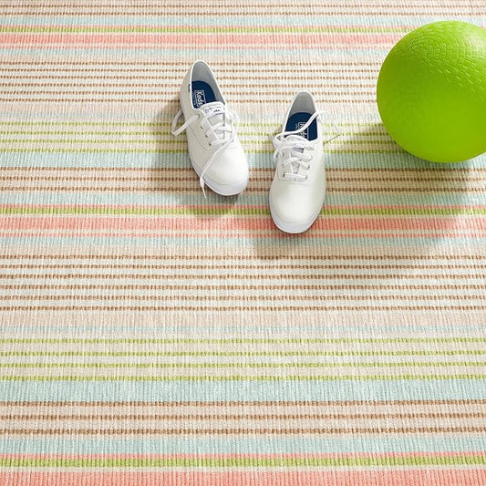 Dash & Albert Ana Ticking Aqua Machine Washable Rug, 8.5 X 11.5 Feet, Multicolored Stripe Pattern