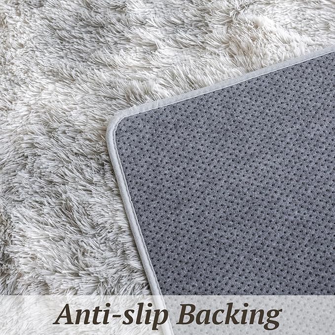 6x9 Area Rugs for Living Room Bedroom, Soft Fluffy Shaggy Bedside Rug, Indoor Floor Carpet for Kids Playroom, Dorms, Nursery Rooms, Home Decor (Tie-Dyed Light Grey 6'x9')
