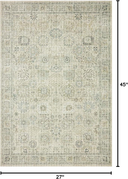 Loloi Skye Collection 2'-3" x 3'-9" Accent Rug in Natural / Sage - Soft Thick Area Rug, Vintage Inspired Distressed Area Rug, Non-Shedding Rug for Living Room, Bedroom, Dining Area