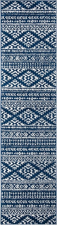 SAFAVIEH Tulum Collection Runner Rug - 2' x 8', Navy & Ivory, Moroccan Boho Tribal Design, Non-Shedding & Easy to Clean, Ideal for Living Room, Hallway, Foyer, Entryway, Bedroom (TUL272N)
