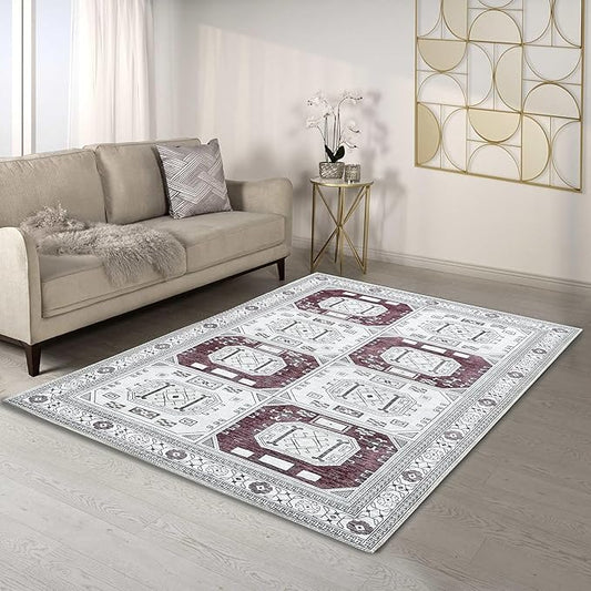 Fame Living Faded Oushak Rug, Turkish Vintage Floral Pastel Large Oversized Area Rugs for Living Room Dining Bedroom Kitchen Bathroom Nursery (848CrRd, 7'5" x 9'8")