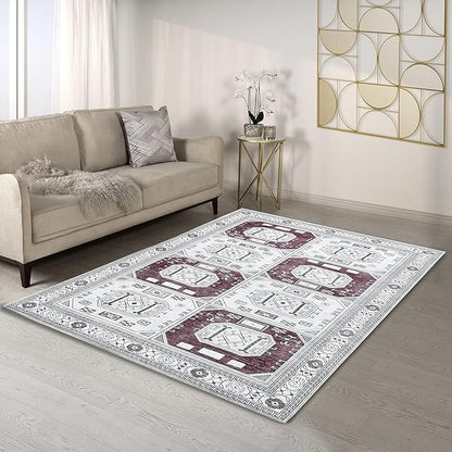 Fame Living Faded Oushak Rug, Turkish Vintage Floral Pastel Large Oversized Area Rugs for Living Room Dining Bedroom Kitchen Bathroom Nursery (848CrRd, 2'5" x 4'9")