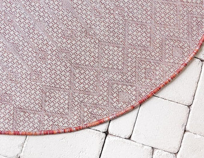 Unique Loom Outdoor Trellis Collection Area Rug - Tribal Trellis (5' 3" Round, Rust Red/ Ivory)