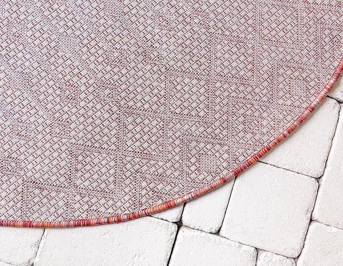 Unique Loom Outdoor Trellis Collection Area Rug - Tribal Trellis (3' 3" Round, Rust Red/ Ivory)