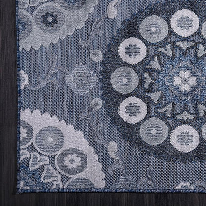 CAMILSON Indoor Outdoor Rug 10x14 Bohemian Medallion Floral Area Rugs for Indoor and Outdoor Patios Easy-Cleaning Non-Shedding Living Room Garden and Kitchen Washable Outside Carpet (10 x 14 / Navy)