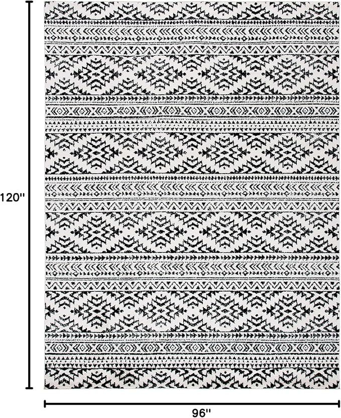 SAFAVIEH Area Rug 8x10 - Tulum Collection - Large - Ivory & Black, Moroccan Boho Tribal Design, Non-Shedding & Easy to Clean, Ideal for Living Room, Bedroom, Dining Space (TUL272B)